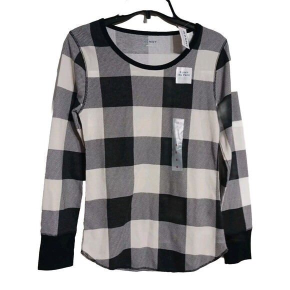 NWT Women's Old Navy Waffle Knit Pajama Top Size M Black Buffalo N5 - Picture 1 of 4